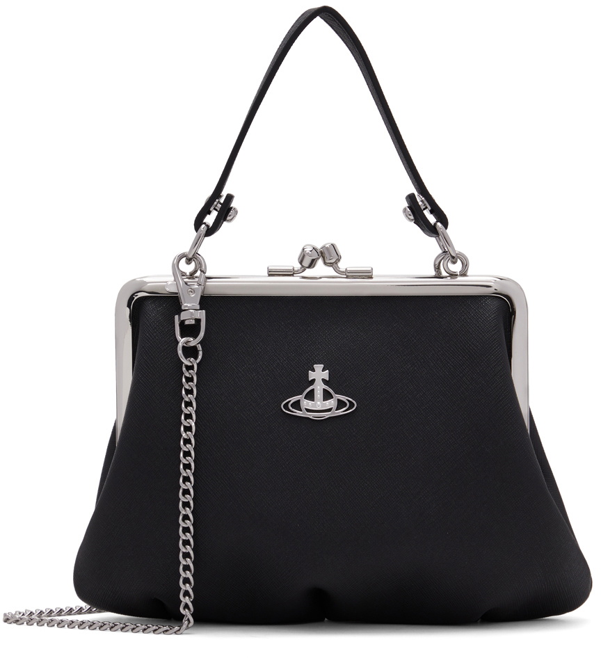 Vivienne Westwood Saffiano Leather Shoulder Bag In Black