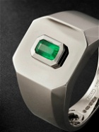 SHAY - White Gold Emerald Signet Ring - Green