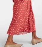 Rixo Iggy polka-dot lace-trimmed satin midi dress