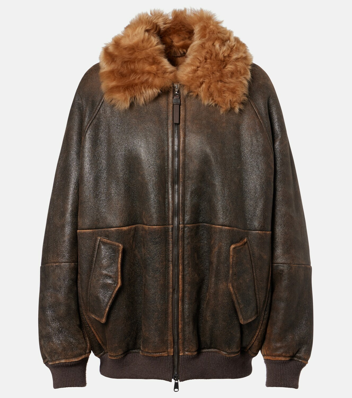Brunello Cucinelli Monili shearling-trimmed leather blouson jacket