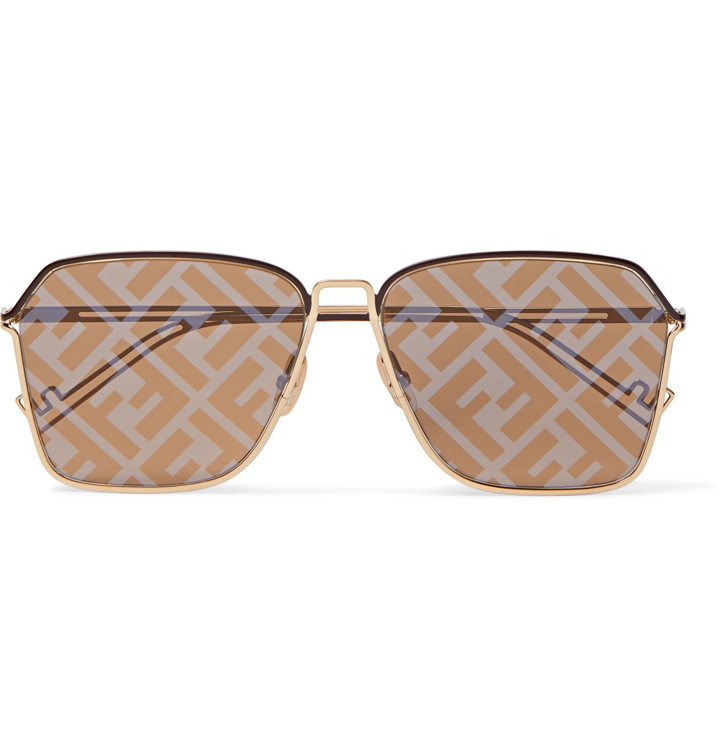 Photo: Fendi - Square-Frame Logo-Print Silver-Tone Sunglasses - Gold