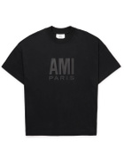 AMI PARIS - Logo-Print Organic Cotton-Jersey T-Shirt - Black