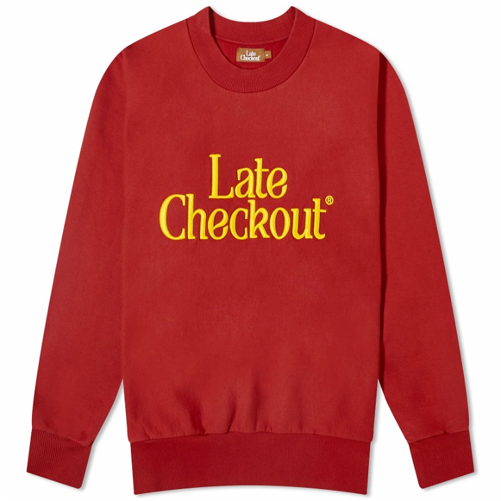 Photo: Late Checkout Men's Logo Sweatshirt in Red