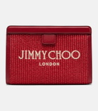 Jimmy Choo Avenue Small leather-trimmed raffia pouch