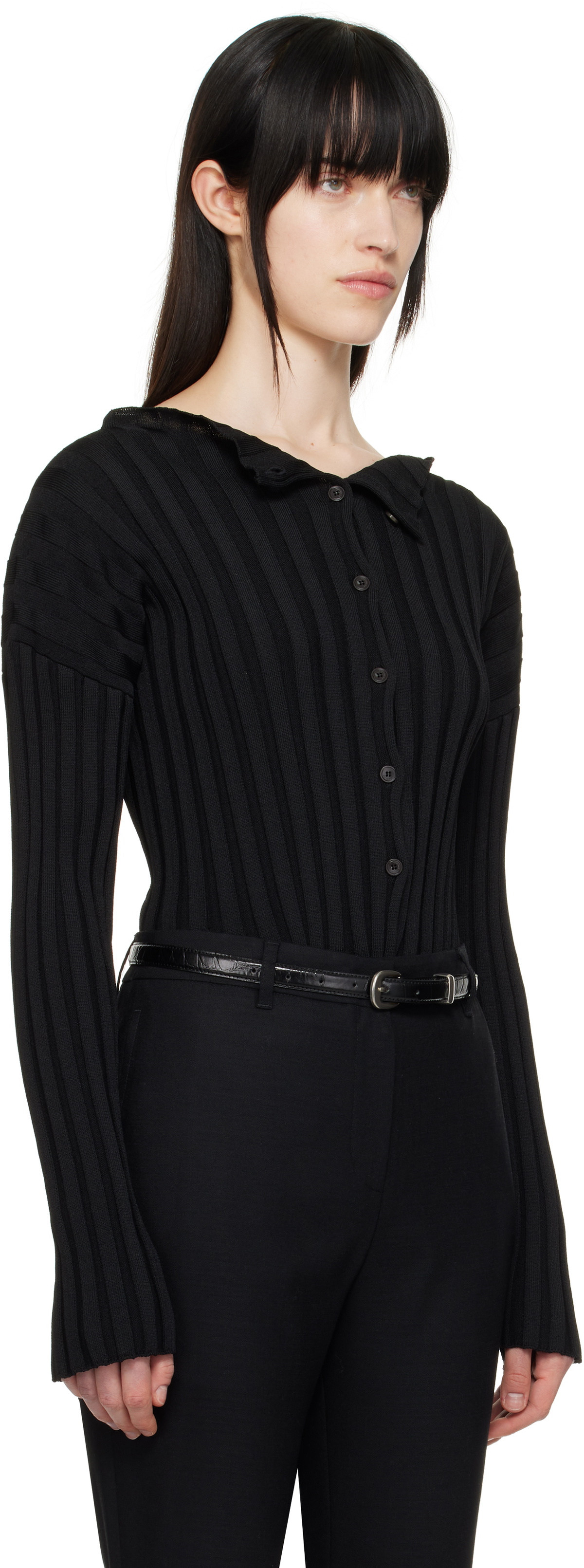 LE17SEPTEMBRE Black Ribbed Collarless Cardigan