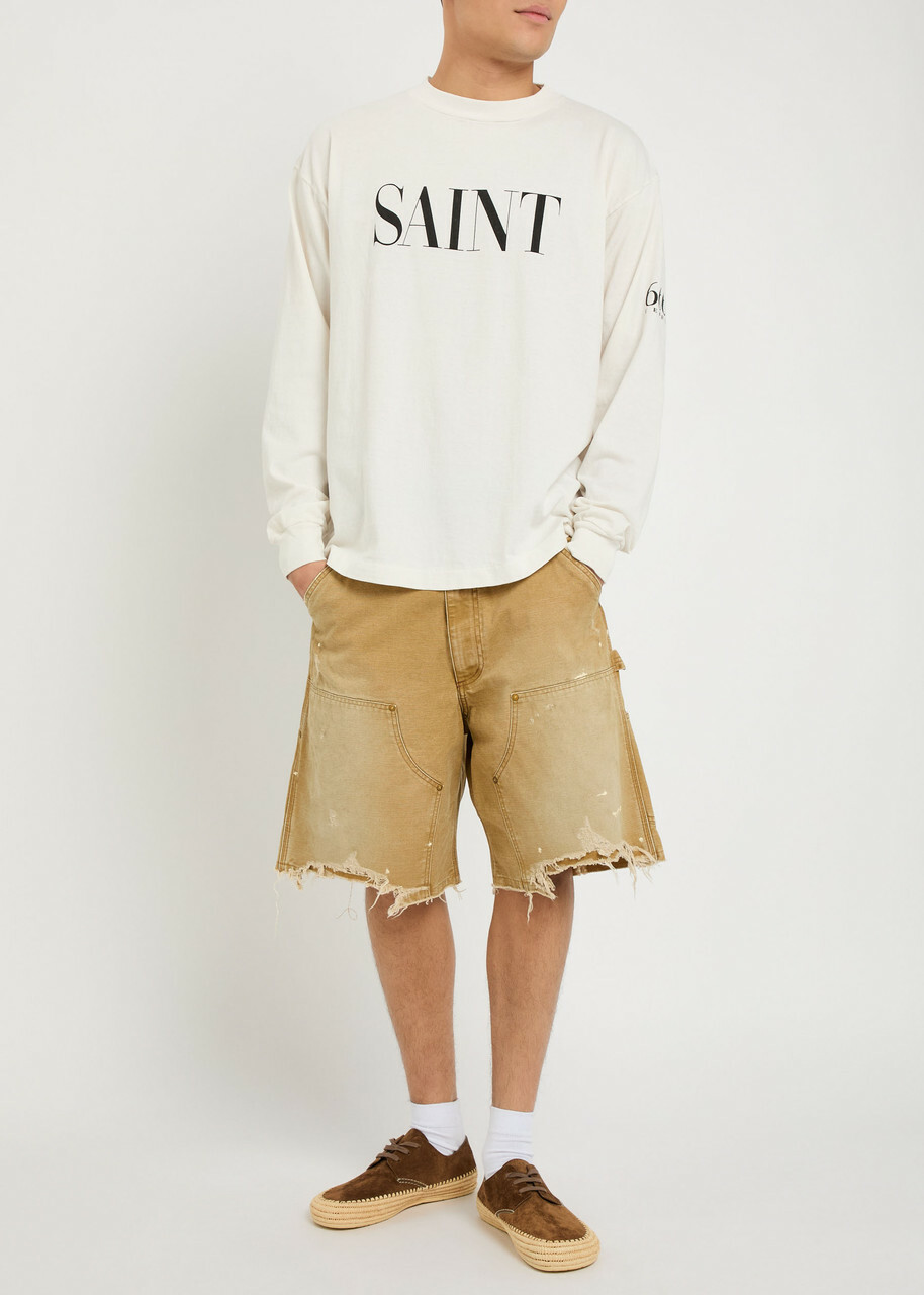 Saint Mxxxxxx Distressed Canvas Shorts Beige