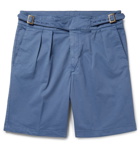 Rubinacci - Manny Pleated Stretch-Cotton Twill Shorts - Men - Blue