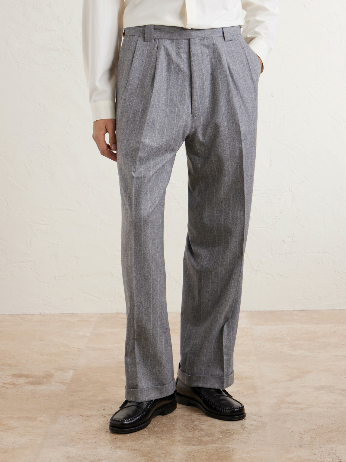 Kaptain Sunshine - Tapered Pleated Striped Wool-Flannel Suit Trousers - Gray