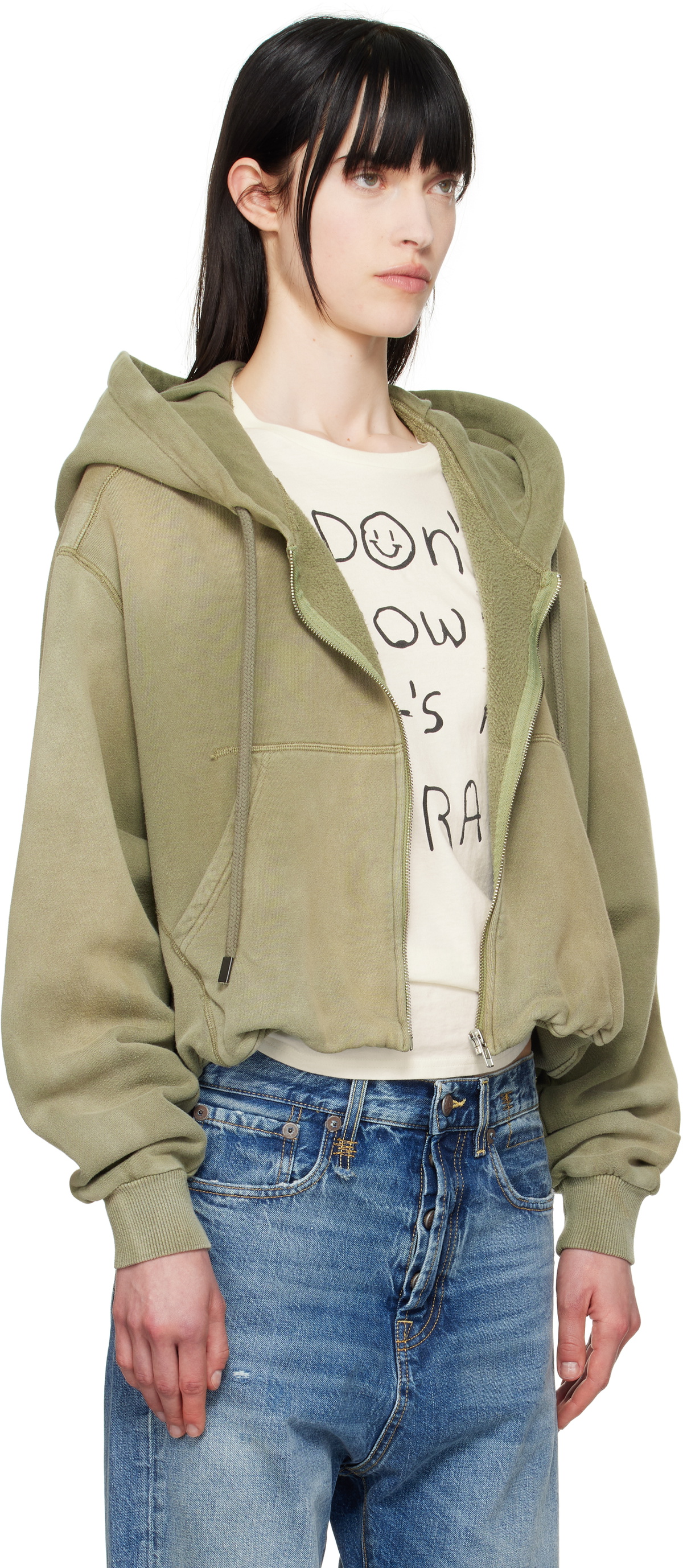 【oan】Balloon Cropped Hooded Jacket R13 Khaki Balloon Zip-Up Hoodie R13