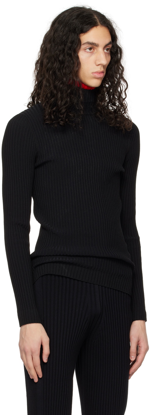 ANDREĀDAMO Black Striped Turtleneck