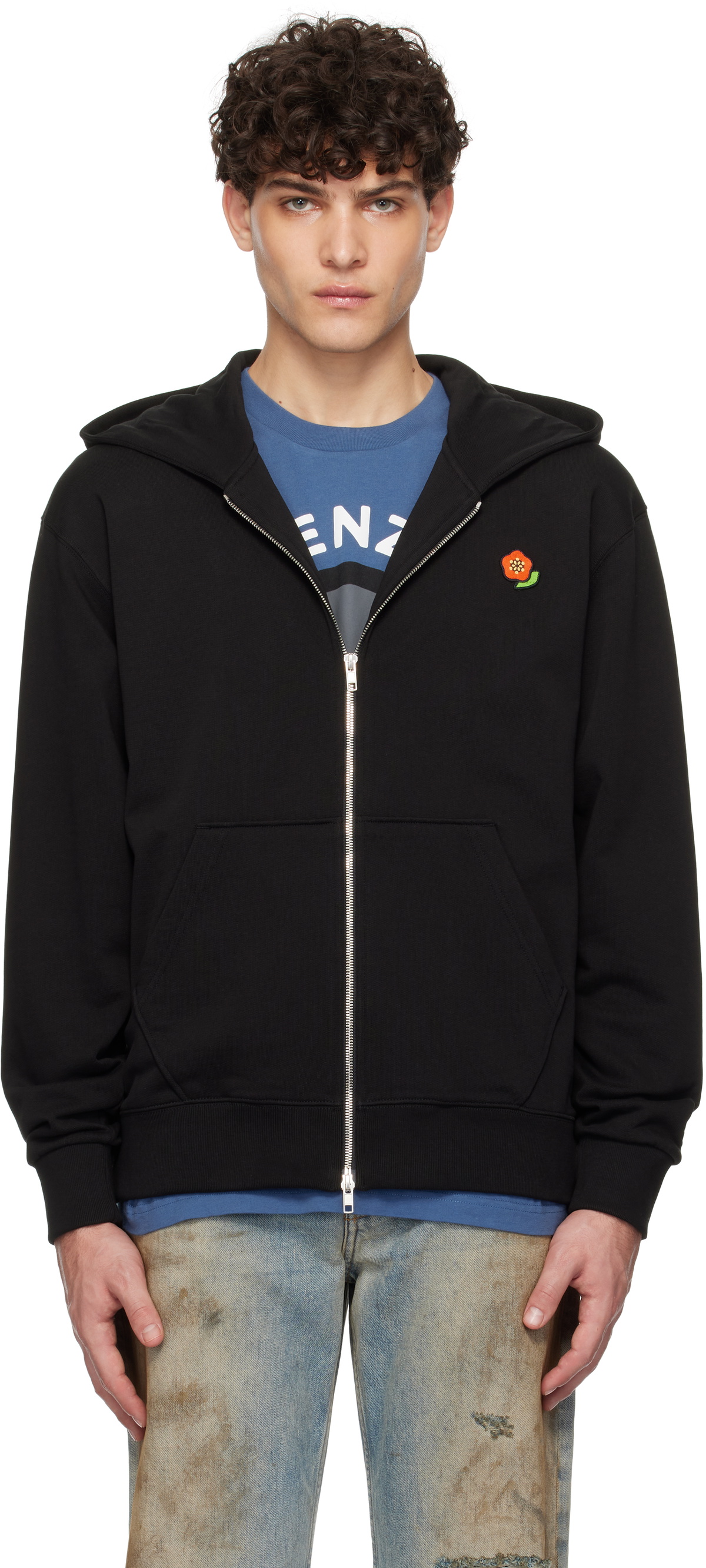 Kenzo Black Kenzo Paris Pop Embroidered Zipped Hoodie Kenzo
