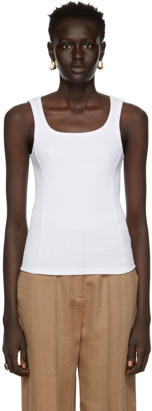 Caes White Ribbed Tank Top