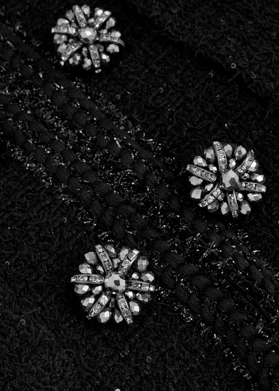 Self-portrait Embellished Bouclé Tweed Jacket Black Self