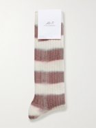 MR P. - Ribbed Tie-Dyed Striped Cotton-Blend Socks - Purple