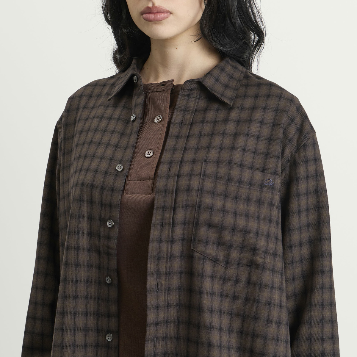 DUNST Women's Checked Flannel Shirt in Khaki