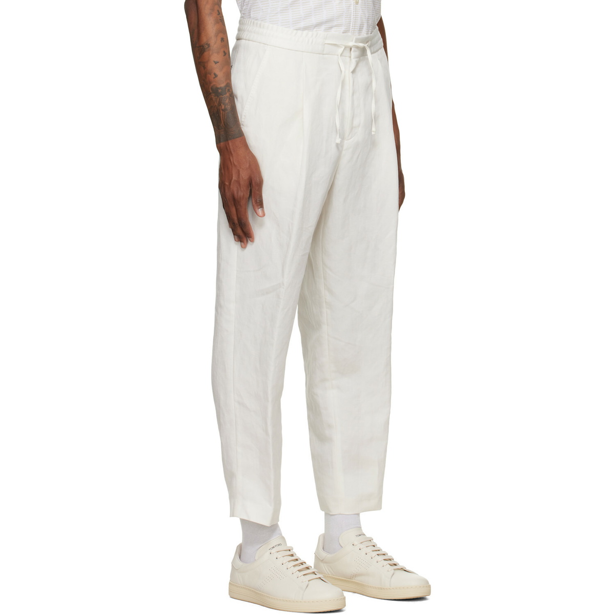 BOSS Off-White Pleated Trousers