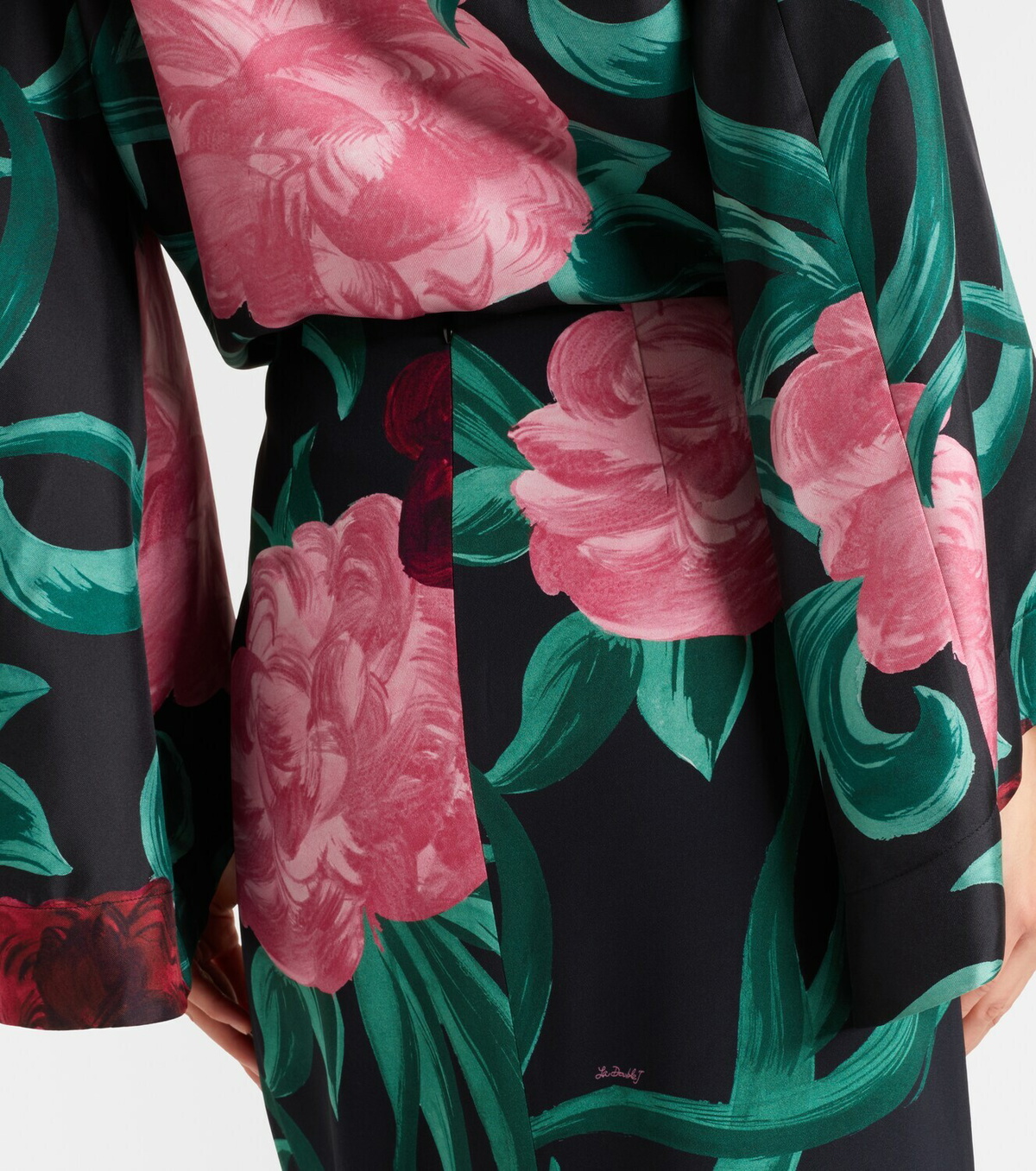 La DoubleJ Floral satin pencil skirt