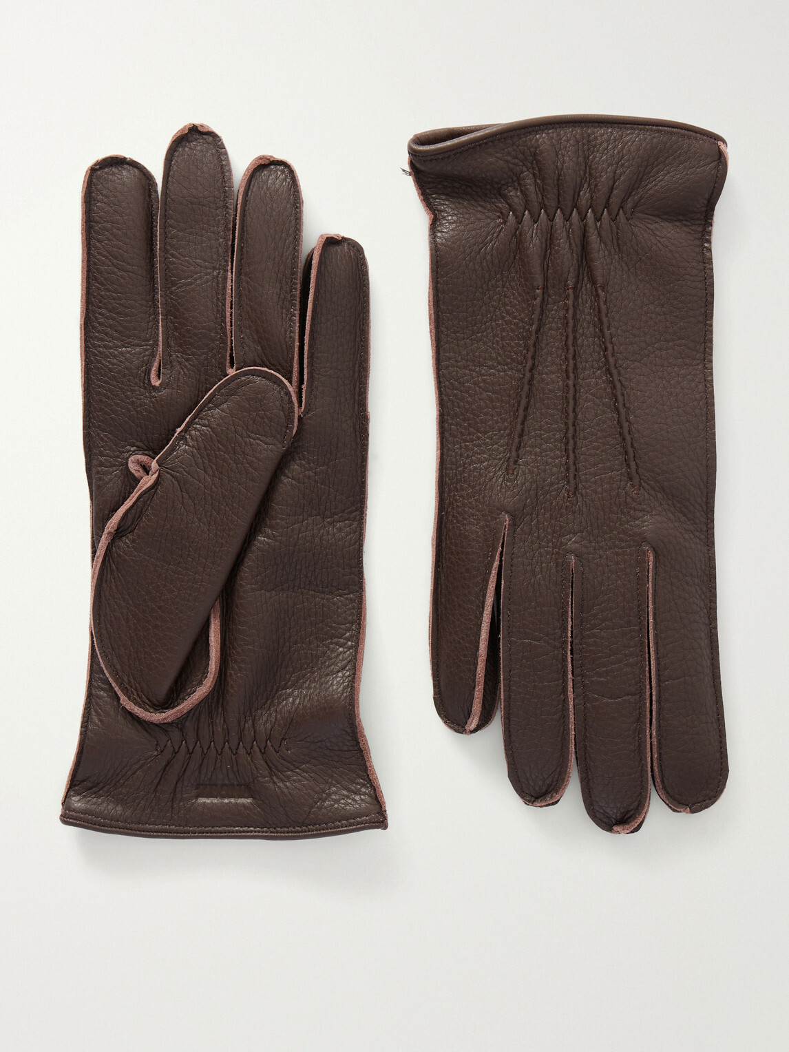 Zegna - Logo-Embossed Full-Grain Leather Gloves - Brown