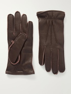 Zegna - Logo-Embossed Full-Grain Leather Gloves - Brown