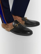 GUCCI - Princetown Horsebit Shearling-Lined Leather Backless Loafers - Black