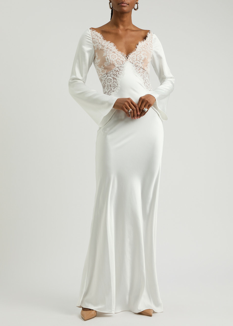 Self-portrait X Christopher Kane Lace and Satin Maxi Dress White