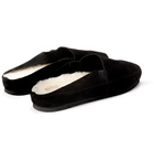 Mulo - Shearling-Lined Suede Backless Slippers - Black