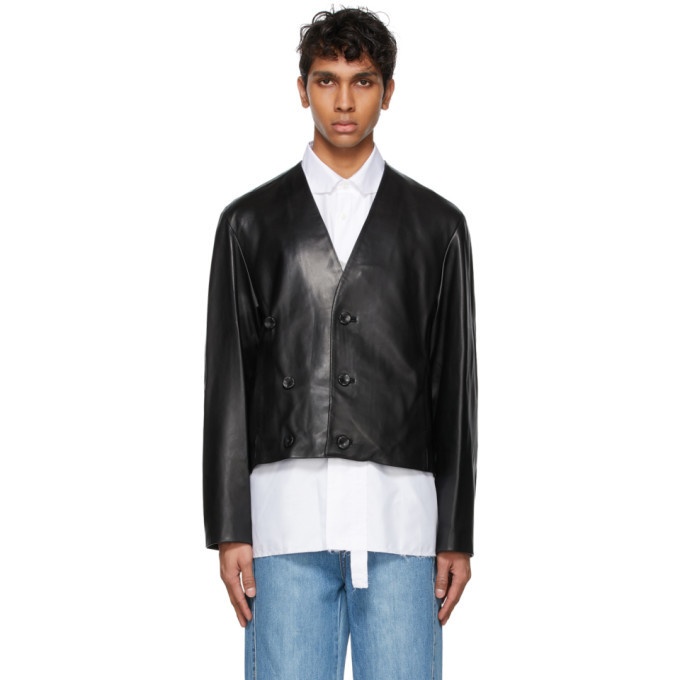 Photo: ADER error Black Leather Lean Jacket