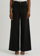 Self-portrait Crystal-embellished Wide-leg Jeans Black