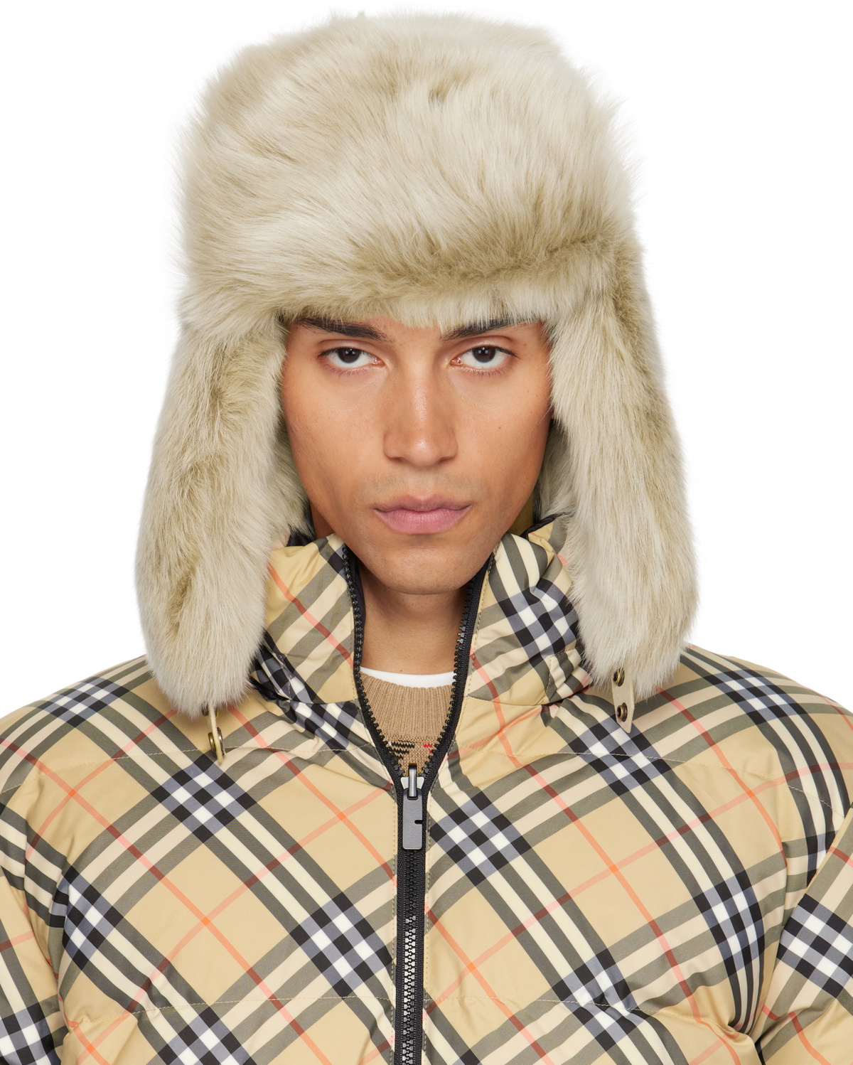 Burberry Beige Shearling Trapper Hat