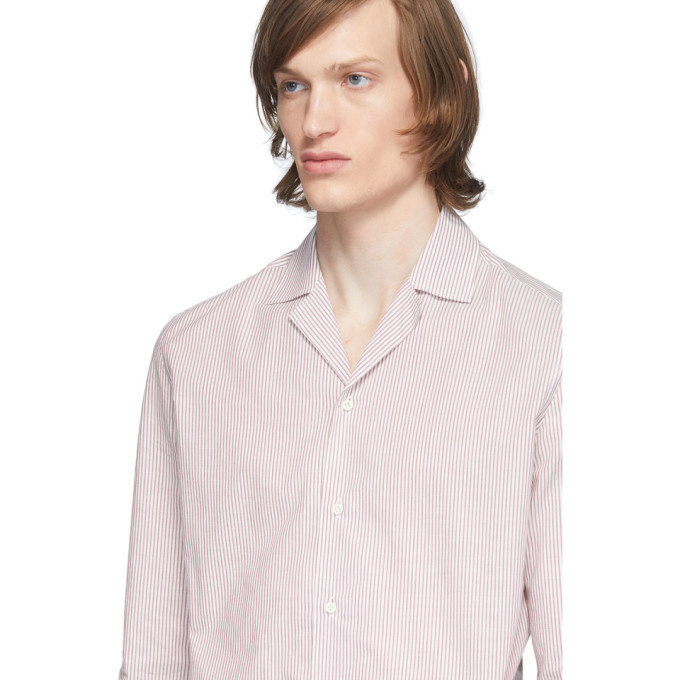 Eidos Burgundy and White Stripe Open Collar Shirt