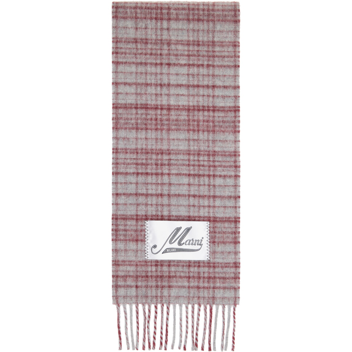 Marni Gray Wool Check Scarf