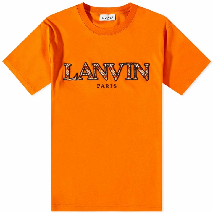 Photo: Lanvin Men's Curb Embroidered T-Shirt in Bright Orange