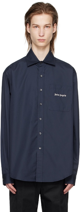 Photo: Palm Angels Navy Embroidered Shirt