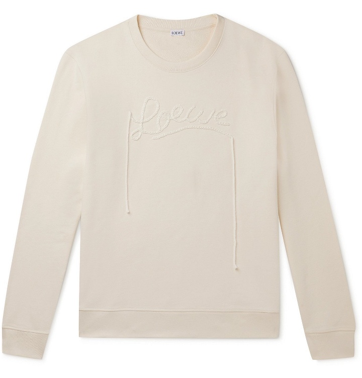Photo: LOEWE - Logo-Embroidered Loopback Cotton-Jersey Sweatshirt - White