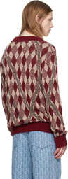 Dries Van Noten Burgundy & Beige Argyle Polo