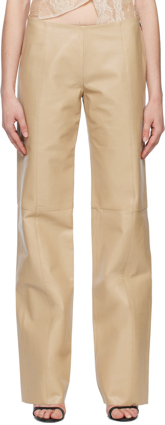 VAILLANT Taupe Straight-Leg Leather Trousers
