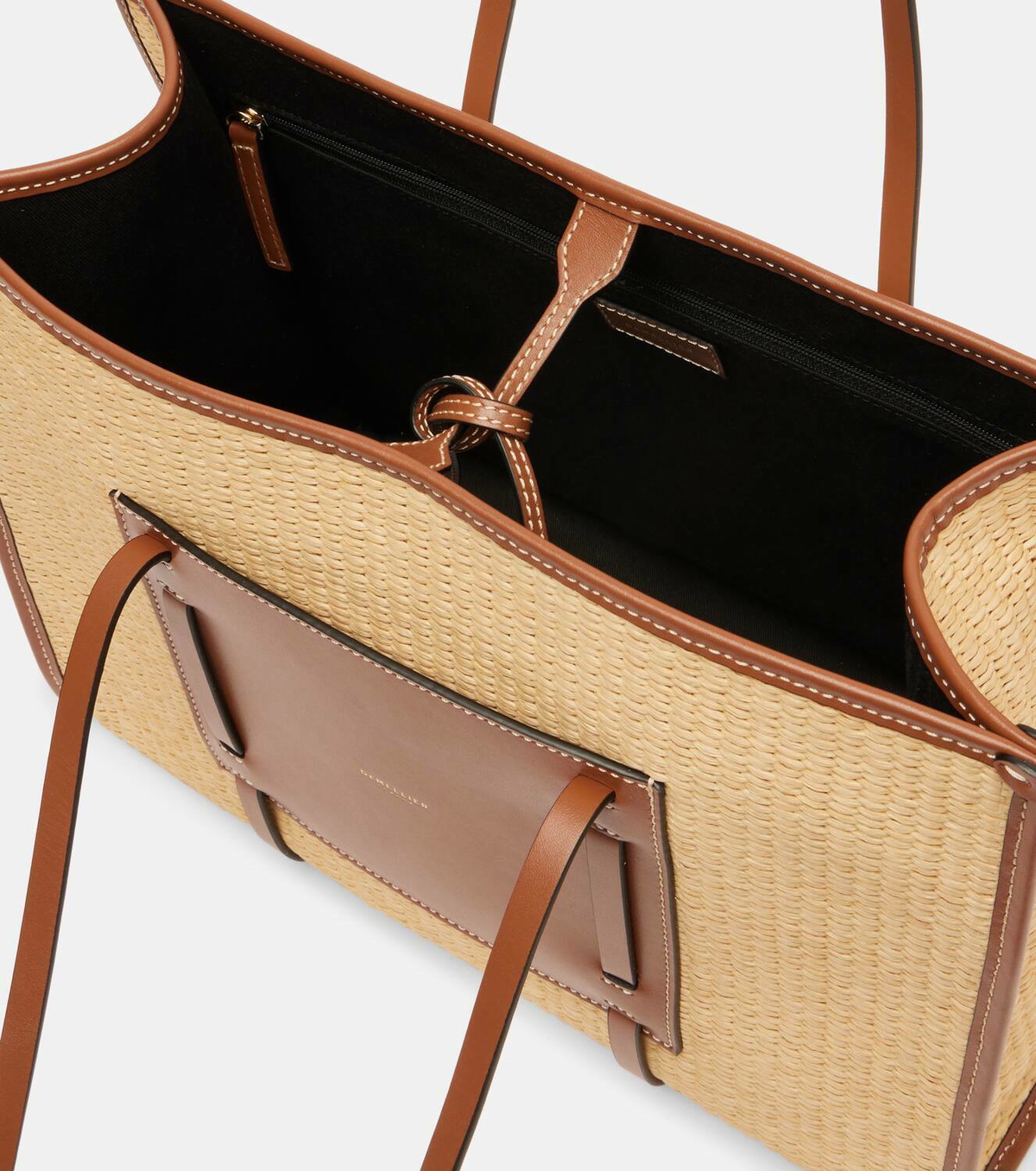 DeMellier Capri leather-trimmed raffia tote bag DeMellier