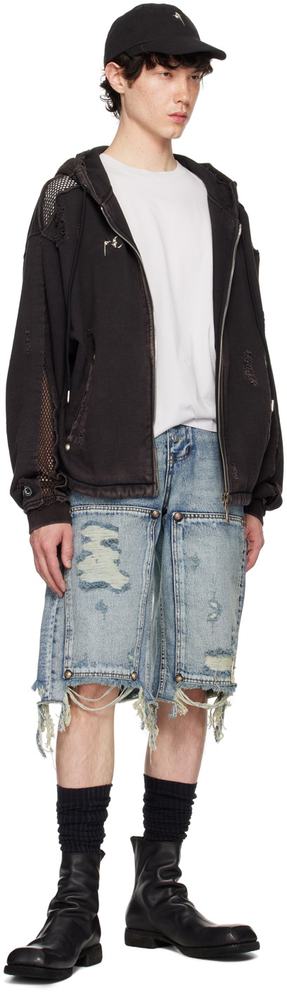 Thug Club Blue Double Knee Damage Denim Shorts