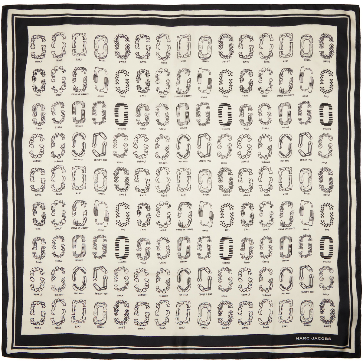 Marc Jacobs Off-White & Black J Marc Square Scarf