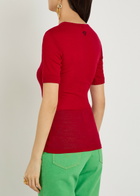 Versace Ribbed Logo-embroidered Wool T-shirt Red