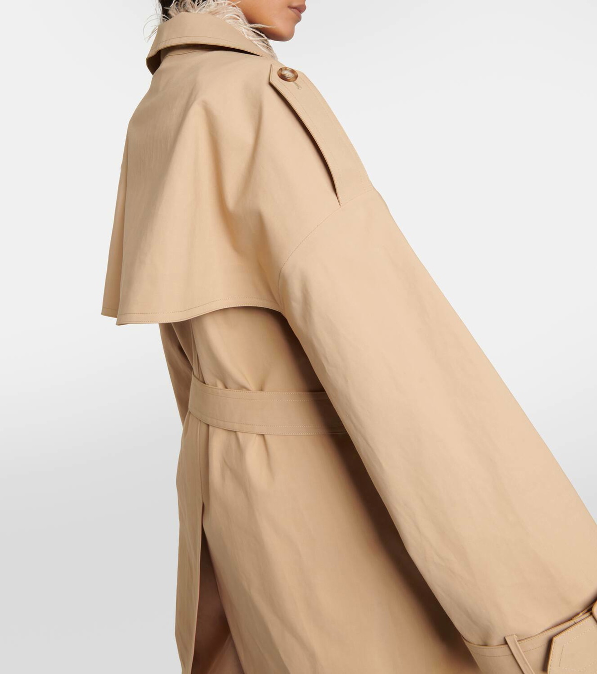 Valentino Feather-trimmed cotton canvas trench coat Valentino