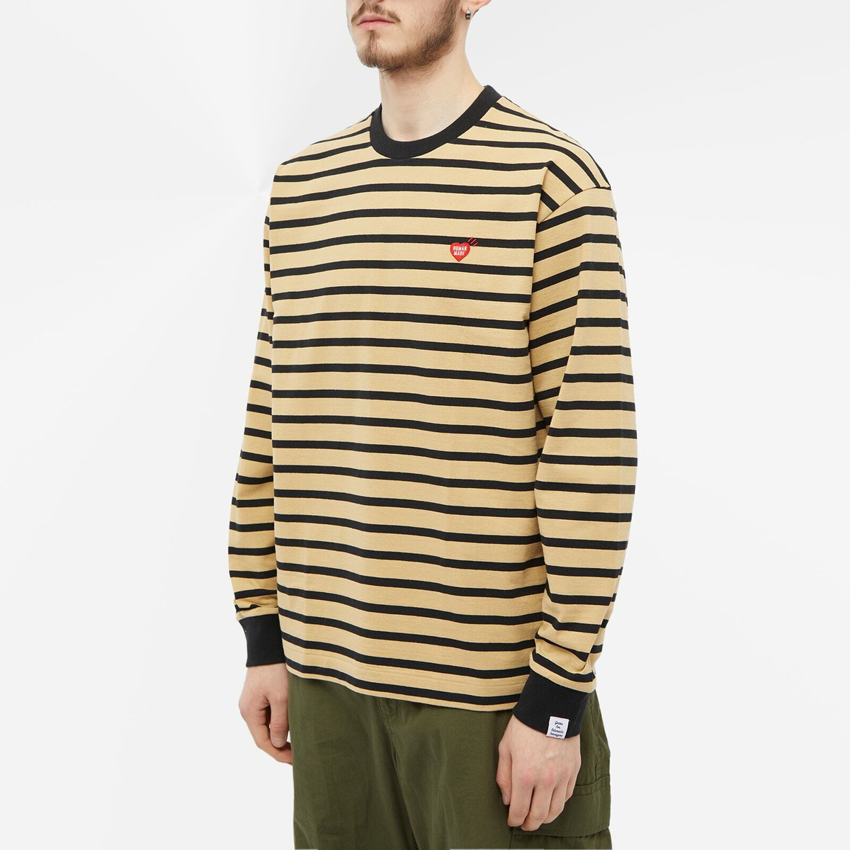 Human Made Men's Long Sleeve Stripe T-Shirt in Beige Human Made