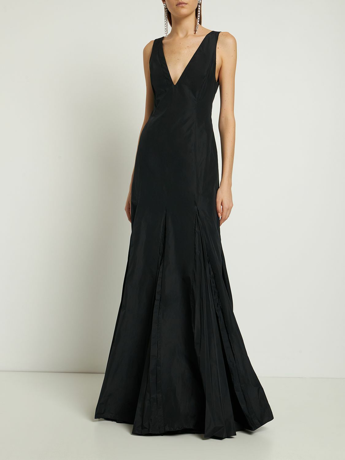 ROCHAS Sleeveless Pleated Taffeta Long Dress