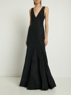 ROCHAS Sleeveless Pleated Taffeta Long Dress