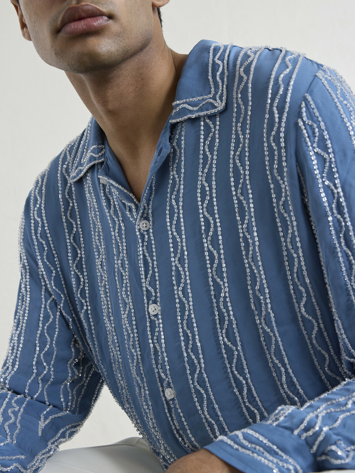 BODE - Sea Beaded Silk Shirt - Blue