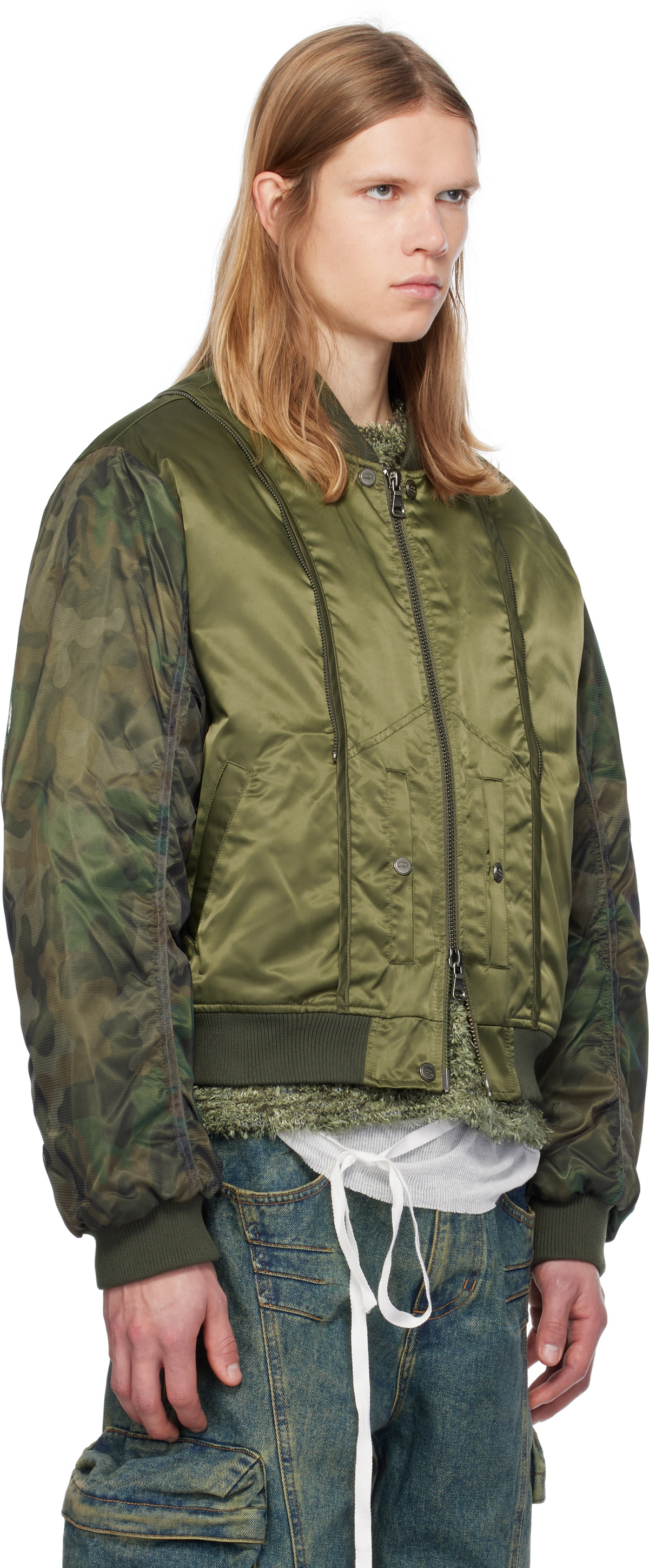 Andersson Bell Khaki Mesh Sleeve Bomber Jacket Andersson Bell