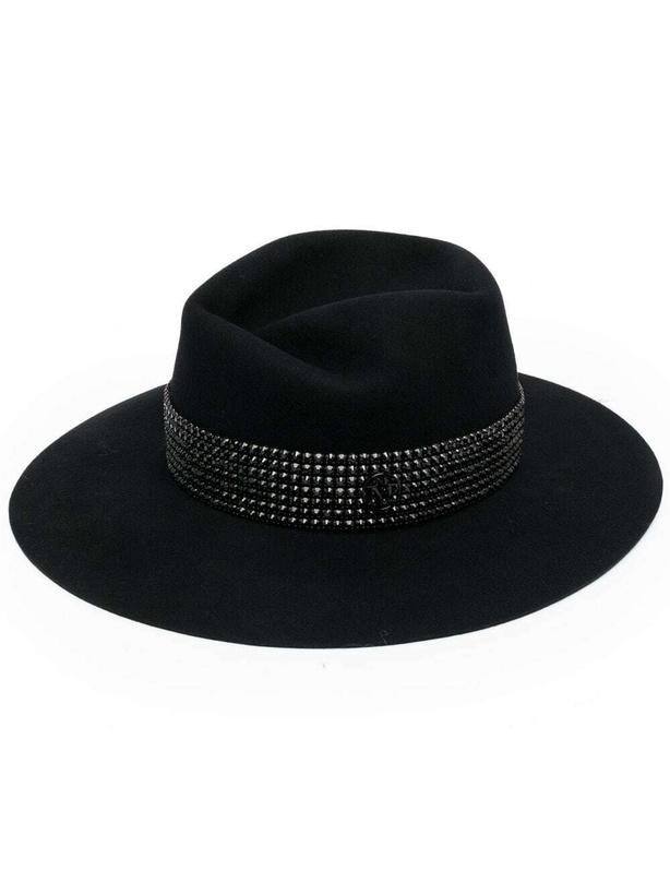 Photo: MAISON MICHEL - Virginie Strass Belt On Wool Felt Fedora Hat