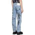 R13 Blue Repurposed Graffiti Jeans