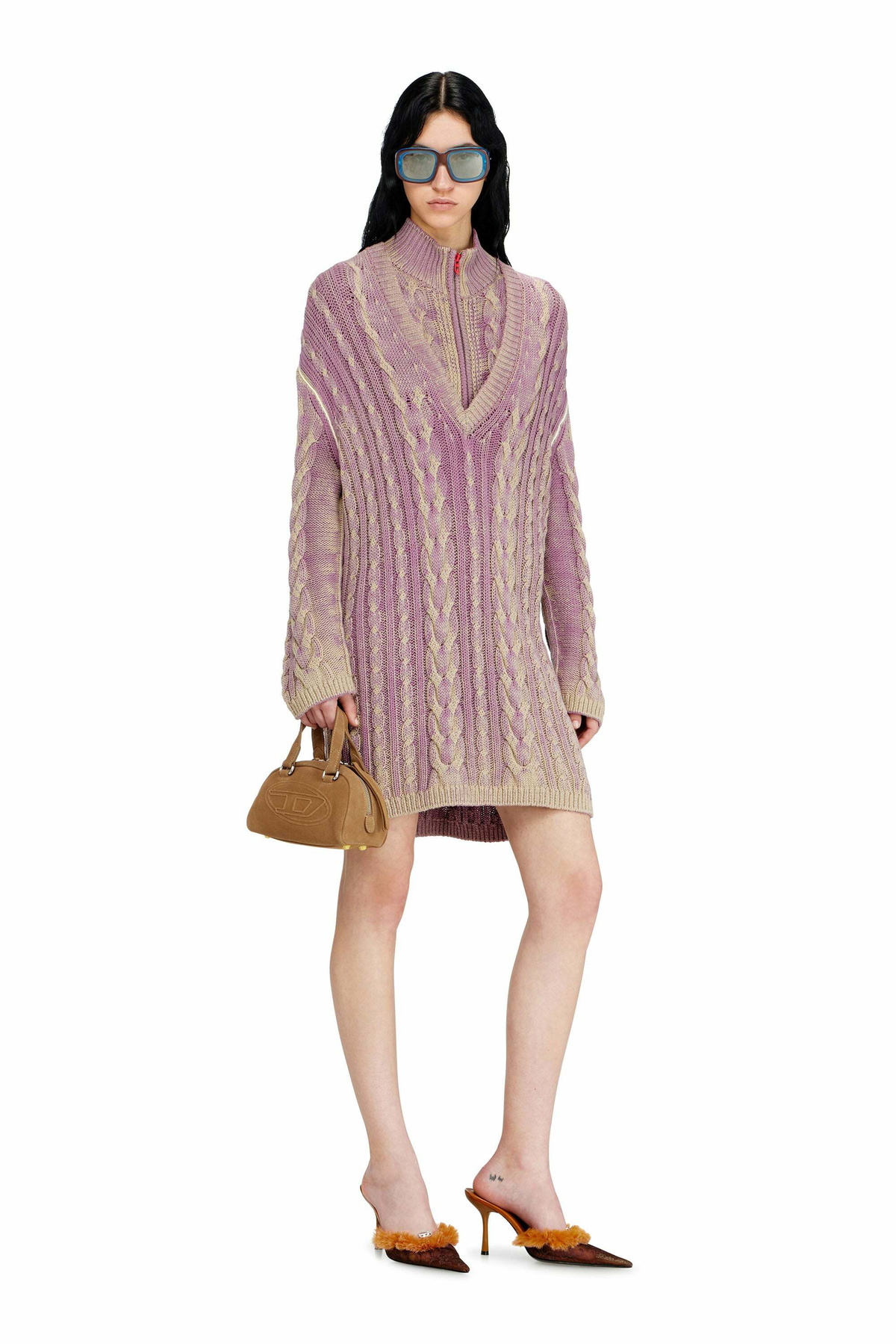 Diesel Short sweater dress in cable knit - Dresses Womens in Violet