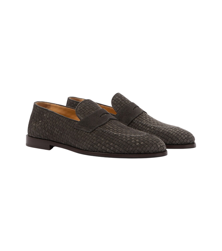 Photo: Brunello Cucinelli Woven suede penny loafers